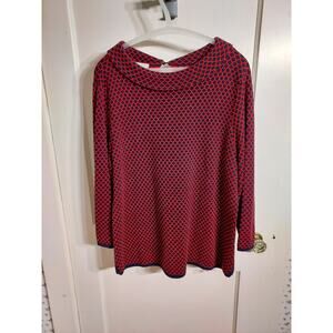 Talbots Sweater Y2K Career Boat Neck Red & Navy Jacquard Knit Women Size L